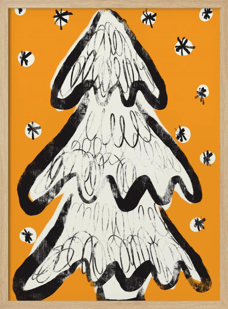 Christmas Tree And Snow Yellow Poster