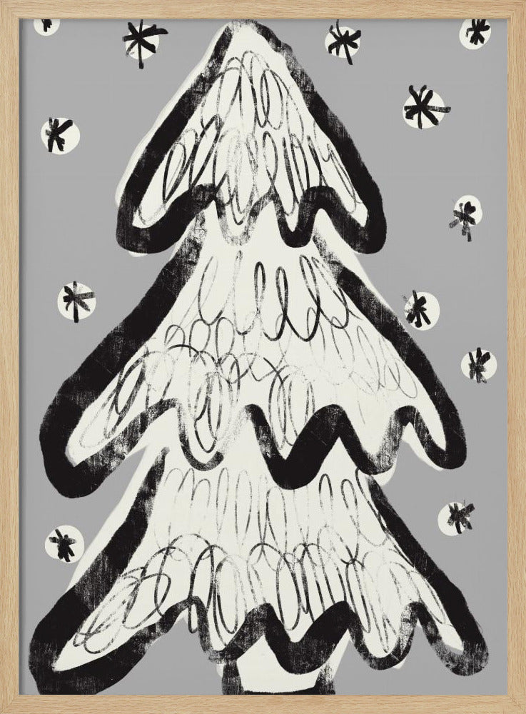 Christmas Tree And Snow Grey Poster