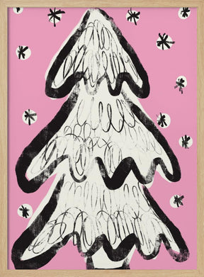 Christmas Tree And Snow Pink Poster