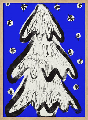 Christmas Tree And Snow Blue Poster