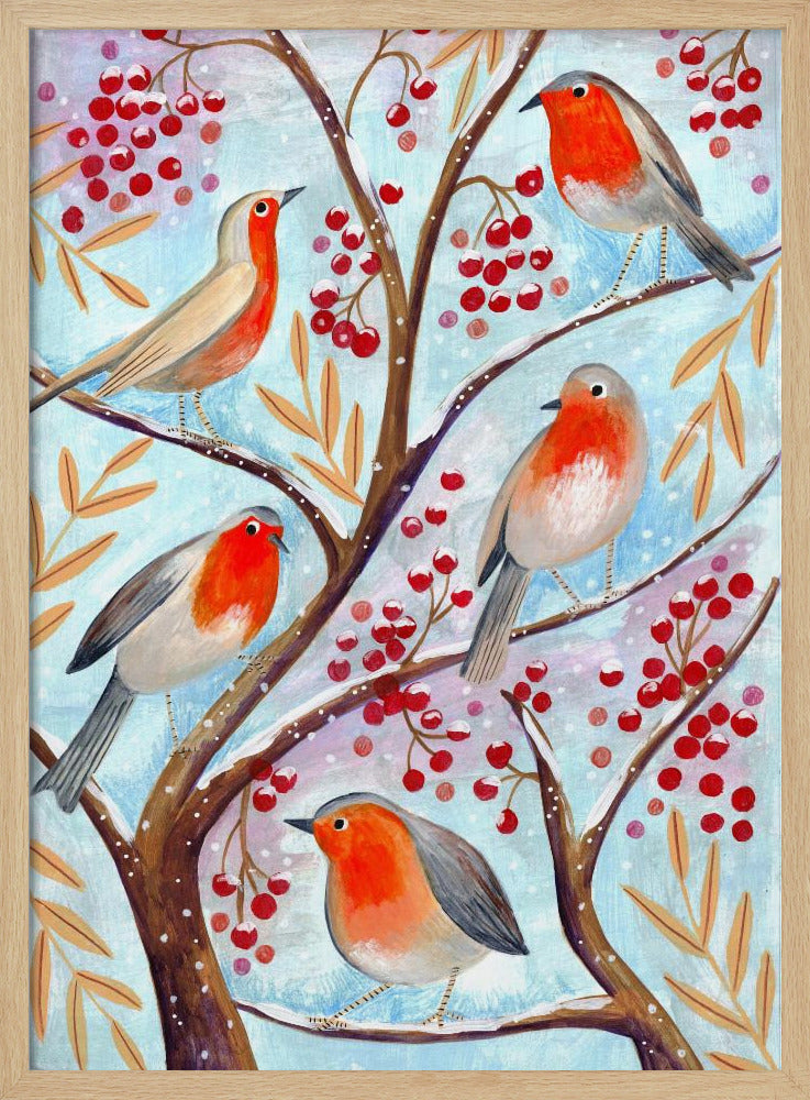 Winter birds robins Christmas snow Poster