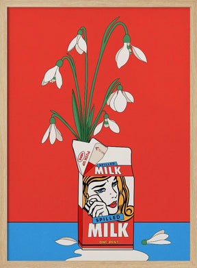 Snowdrops in Spilled Milk Carton Retro Illustration Poster