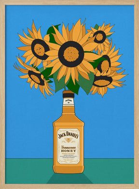 Sunflowers in Honey Whiskey Retro Illustration Poster