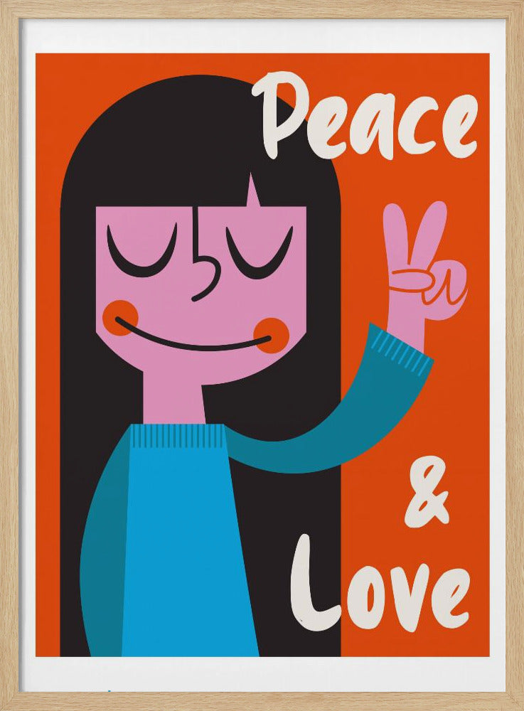 Peace &amp; Love Mid Century Illustration Poster