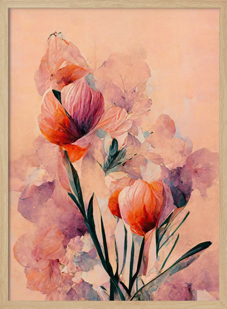 Abstract Coral Flowers (Peach) Poster