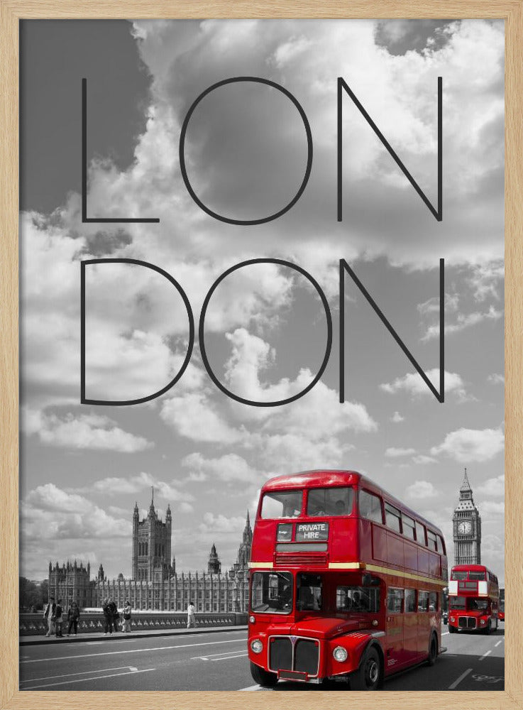 Red Buses in London | Text &amp; Skyline Poster