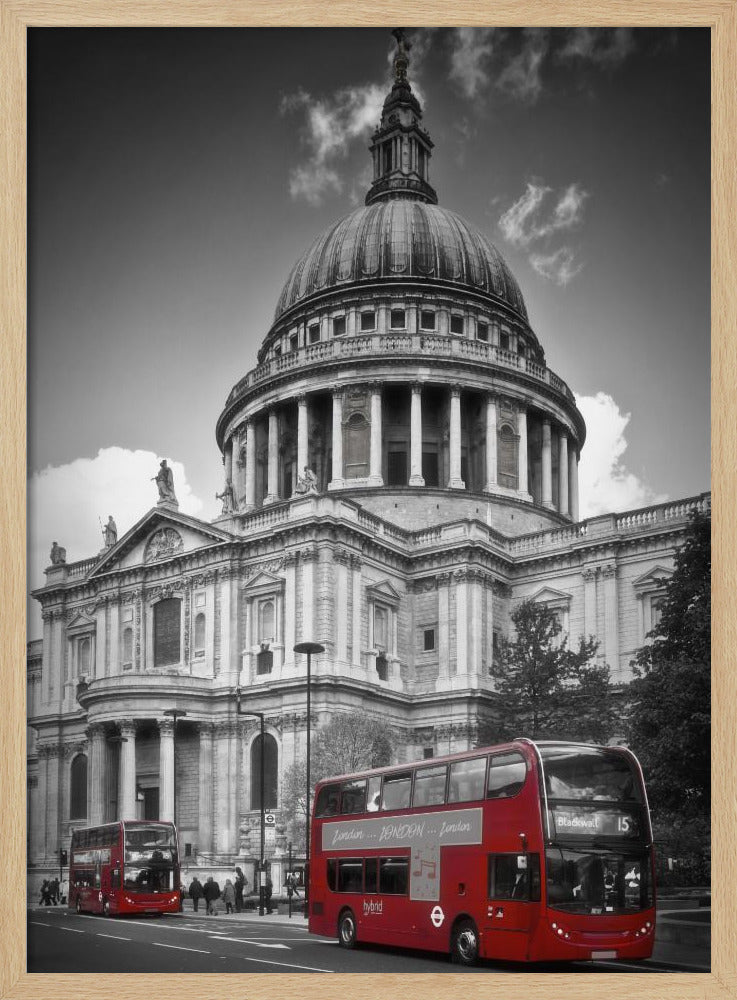 LONDON St. Paul’s Cathedral &amp; Red Bus Poster