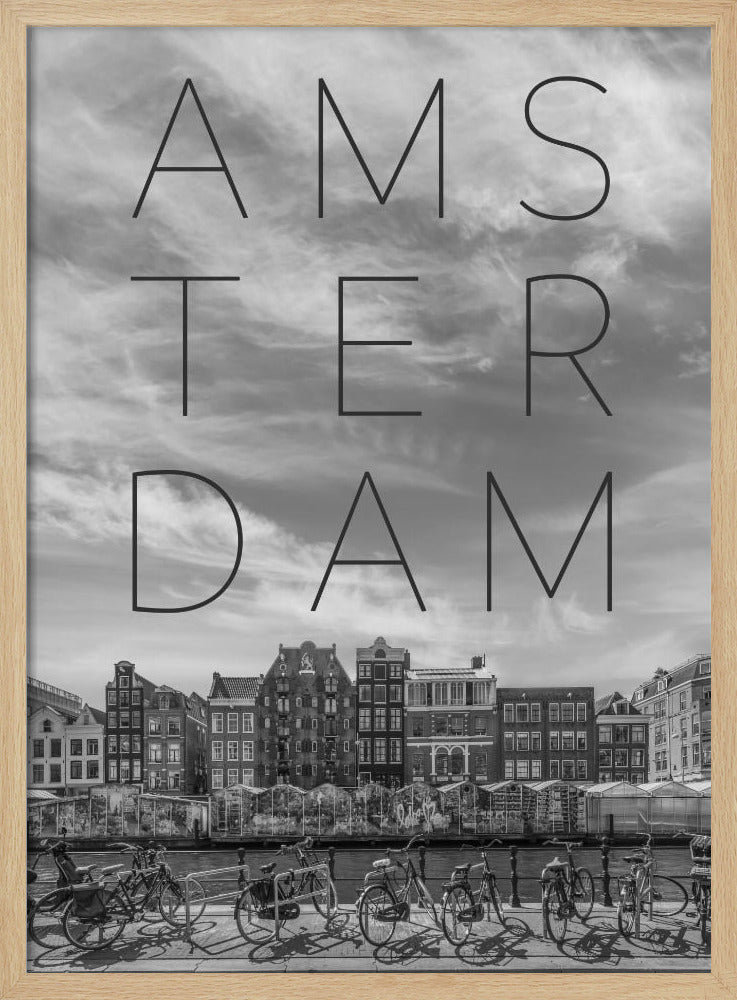 AMSTERDAM Singel Canal with Flower Market | Text &amp; Skyline Poster