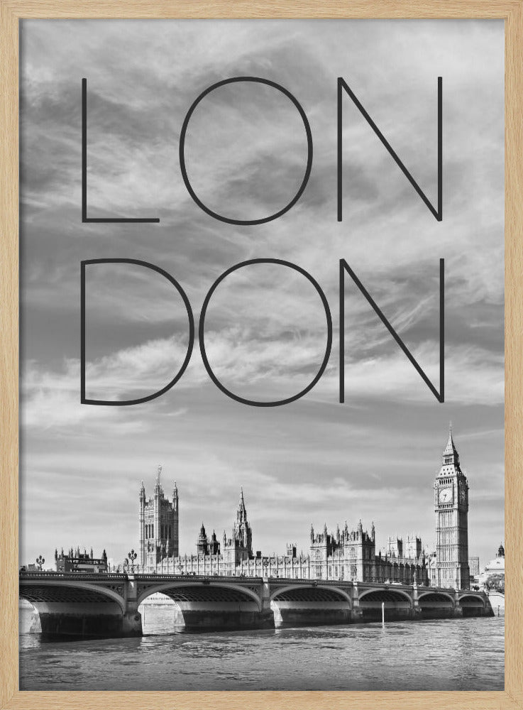LONDON Westminster Bridge | Text &amp; Skyline Poster