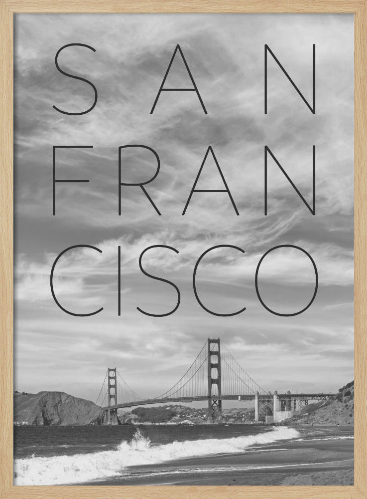 Golden Gate Bridge &amp; Baker Beach | Text &amp; Skyline Poster