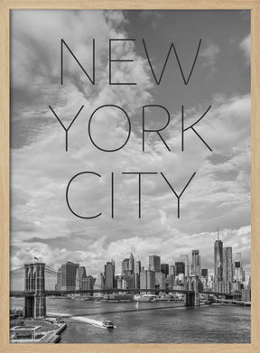 NYC Brooklyn Bridge &amp; Lower Manhattan | Text &amp; Skyline Poster