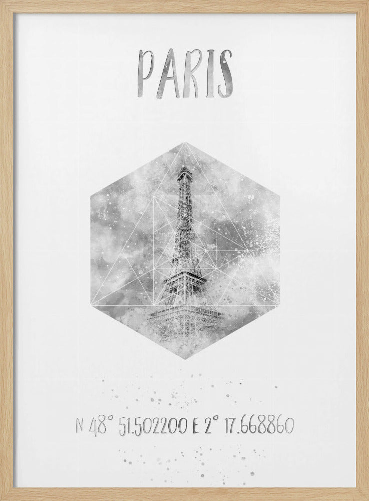 Coordinates PARIS Eiffel Tower | monochrome watercolor Poster