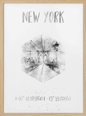 Coordinates NYC Brooklyn Bridge |  monochrome watercolor Poster