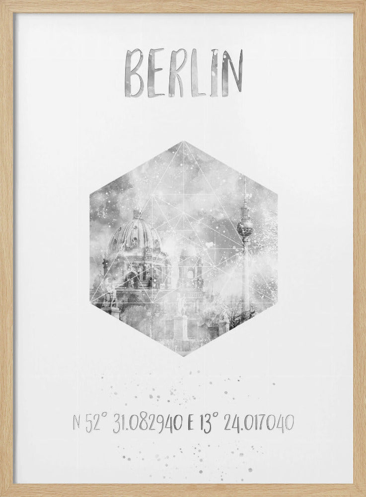 Coordinates BERLIN CATHEDRAL &amp; TELEVISION TOWER | monochrome watercolor Poster