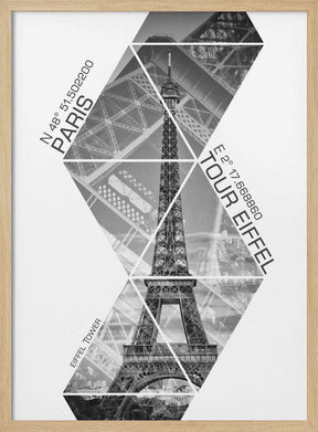 Coordinates PARIS Eiffel Tower | monochrome Poster