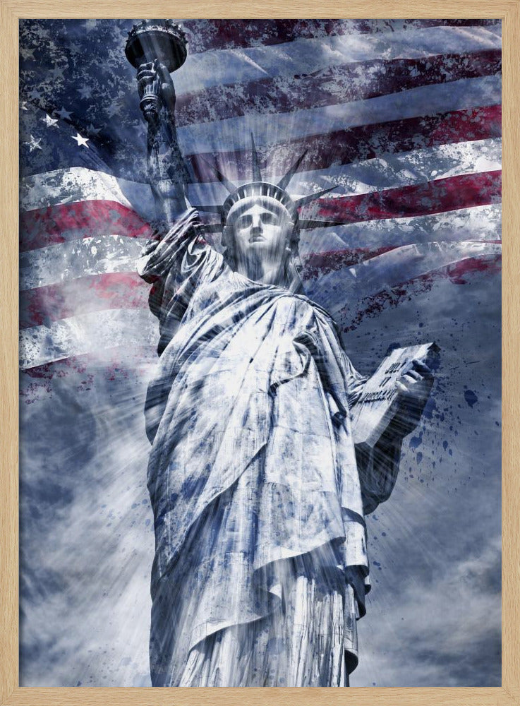 Modern Art STATUE OF LIBERTY | blue Poster