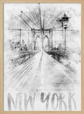 Monochrome Art NYC Brooklyn Bridge | watercolor Poster