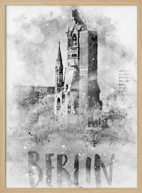 Monochrome Art BERLIN Kaiser Wilhelm Memorial Church | watercolor Poster