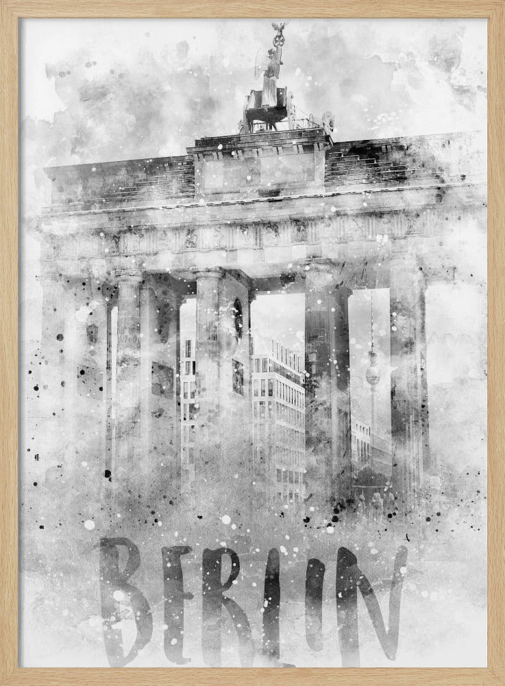 Monochrome Art BERLIN Brandenburg Gate | Watercolor Poster