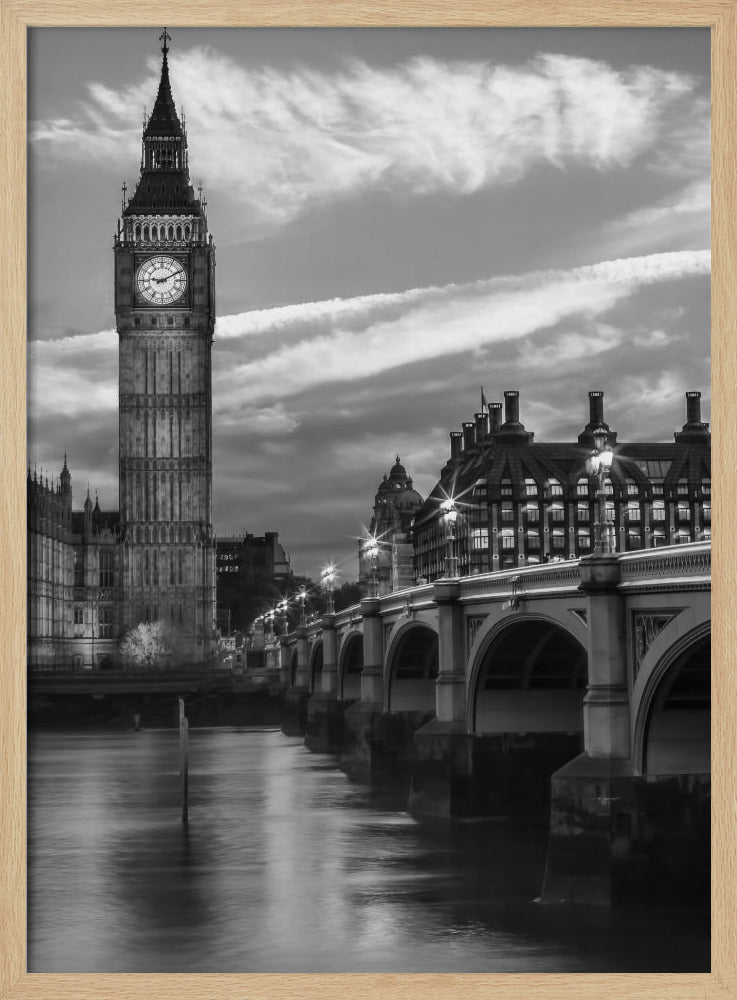 Evening at Westminster Bridge - Monochrome Poster