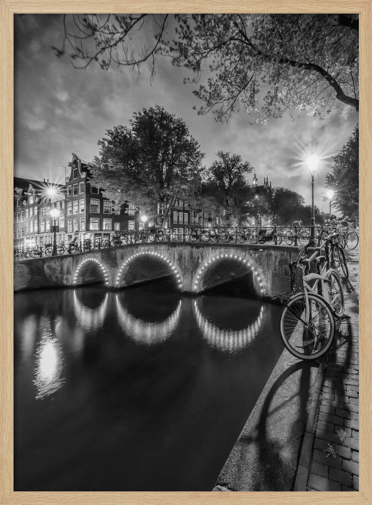 AMSTERDAM Idyllic nightscape from Keizersgracht - Monochrome Poster