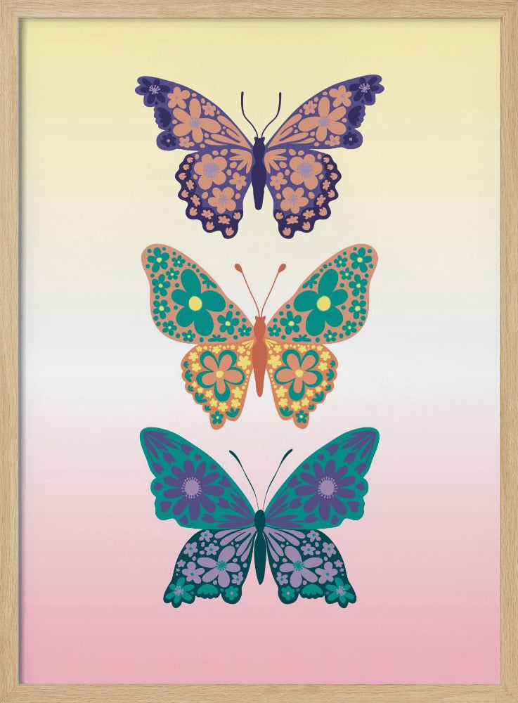 Colorful floral butterflies I Poster