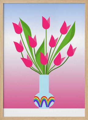 Tulips in the rainbow vase Poster