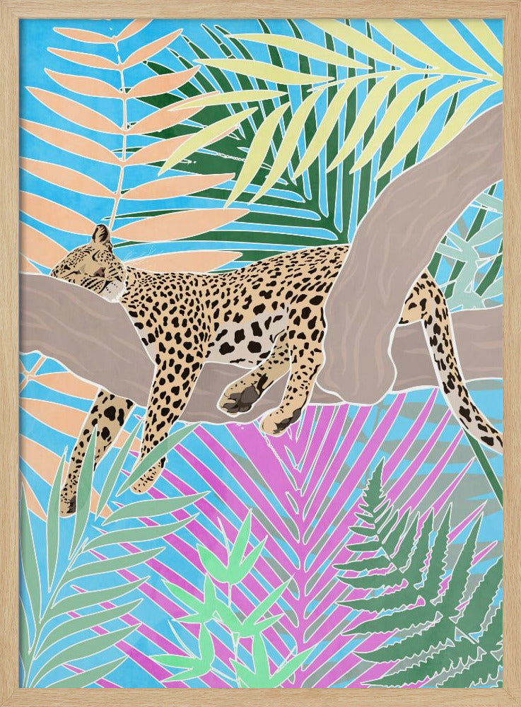 Jaguar Sleeping in colourful jungle Poster