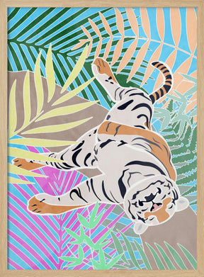 Tiger Sleepling in colourful jungle Poster