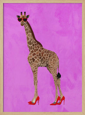 Giraffe wearing heels and heart glasses pink Poster