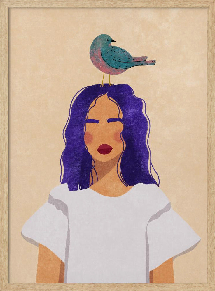 Girl with bird Poster