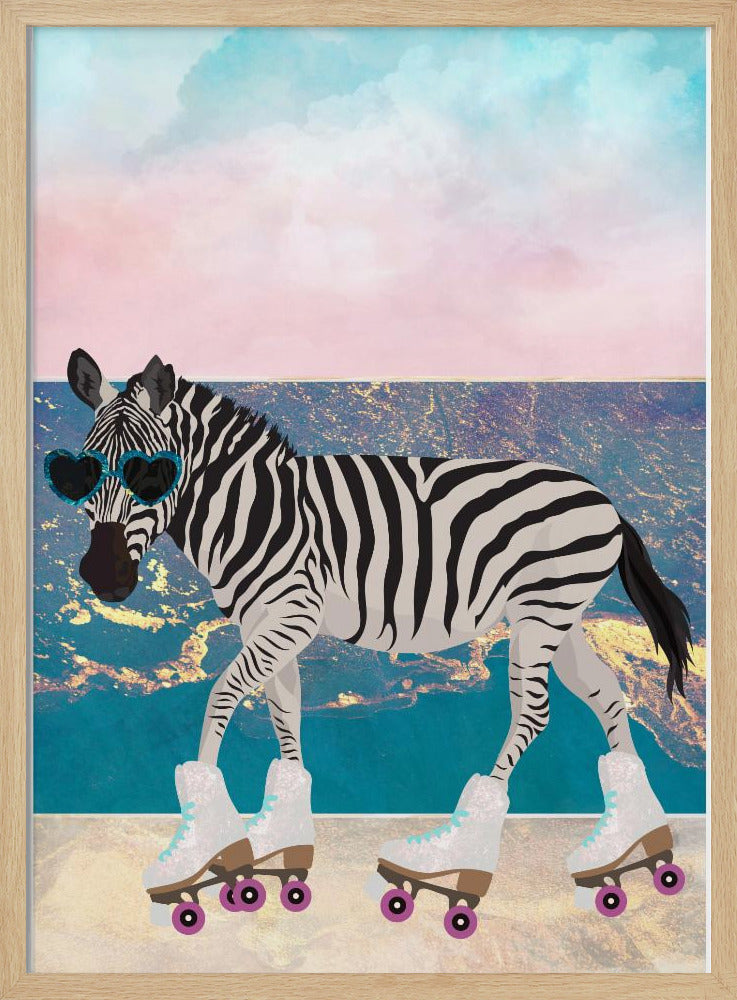 Zebra On Holiday Rollerksating Poster