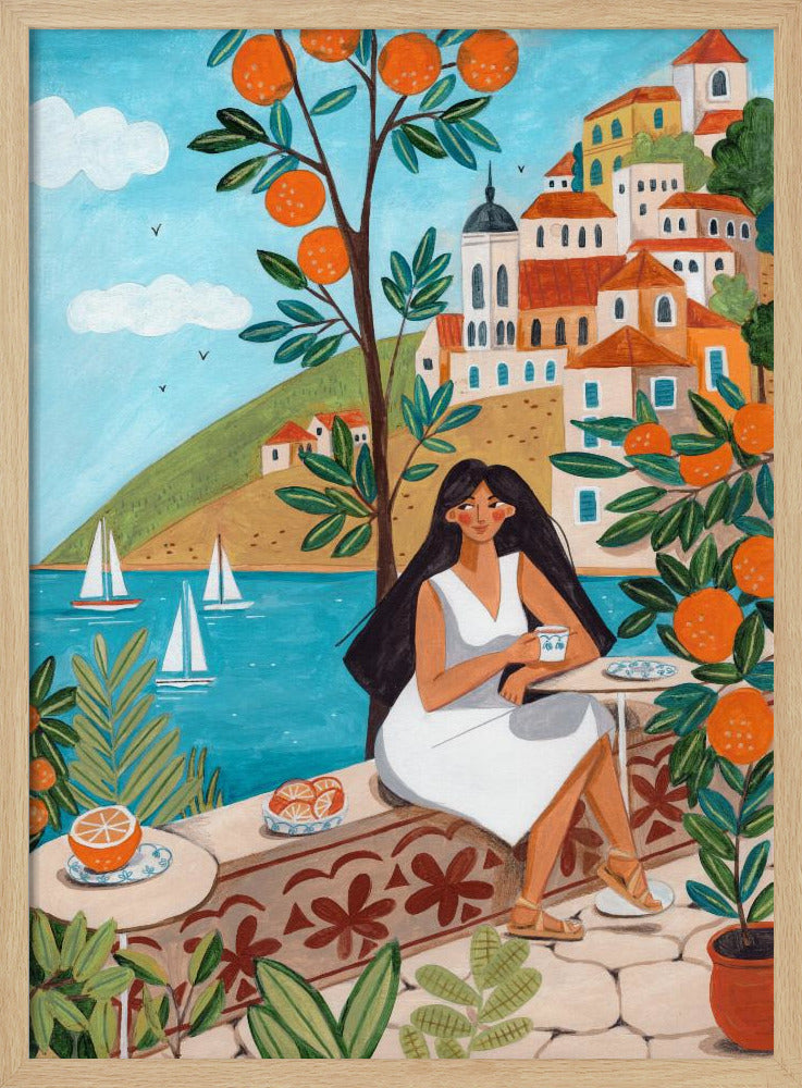 Travel poster woman in Mediterranean coast Poster