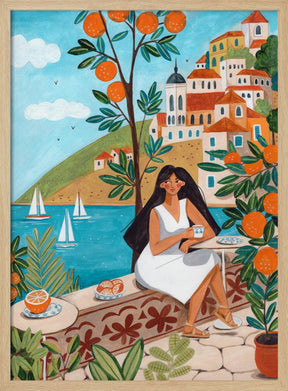 Travel poster woman in Mediterranean coast Poster