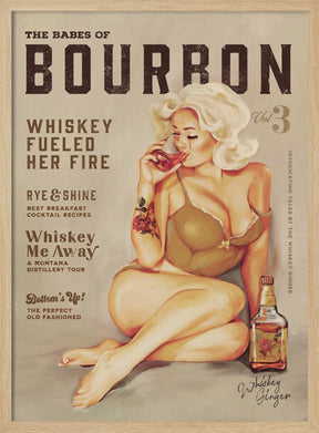 Bourbon Wall Art. Sexy Vintage Pin Up Girl Drinking Whiskey Poster