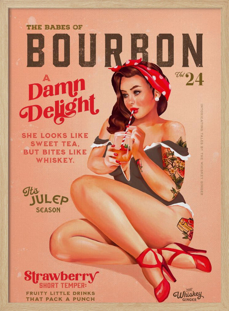 Bourbon Babes Vol 22 Vintage Pinup Girl Drinking A Cocktail Poster