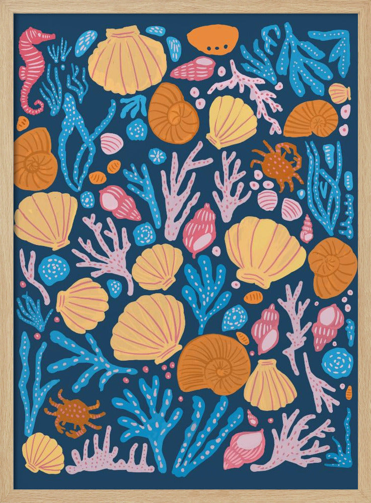 Sea Critters Color On Blue Poster