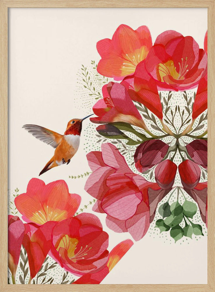 Hummingbird and Flowers Poster