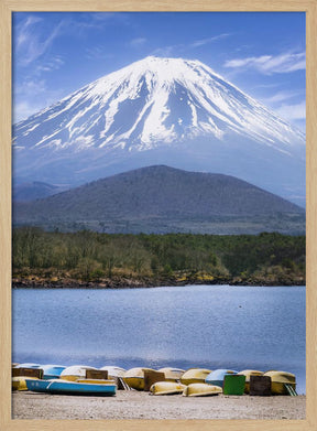 Picturesque Lake Shoji with striking Mount Fuji Poster