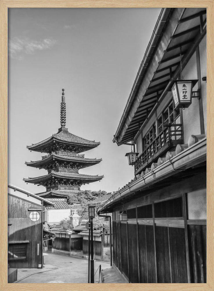 Historic Kyoto with Yasaka Pagoda - monochrome Poster