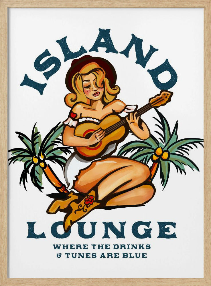 Island Lounge Tropical Pin Up Girl Playing Guitar Poster