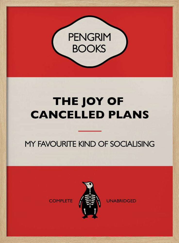 The Joy of Cancelled Plans - Funny Vintage Book Cover - Sarcastic Self Help - Red Poster