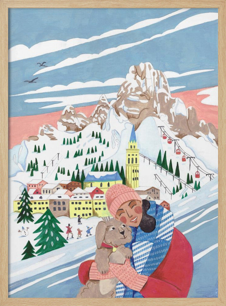 Winter Scene Woman and Dog Poster