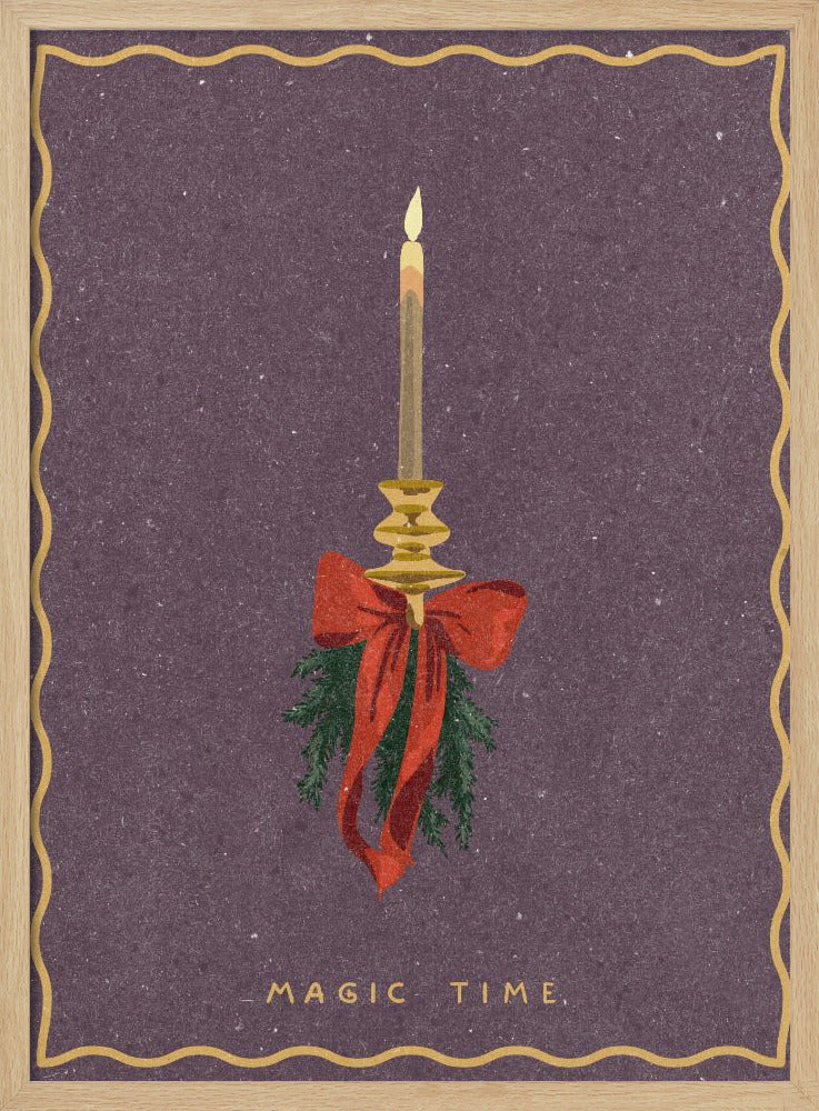 Candle with bow and spruce sprigs Poster