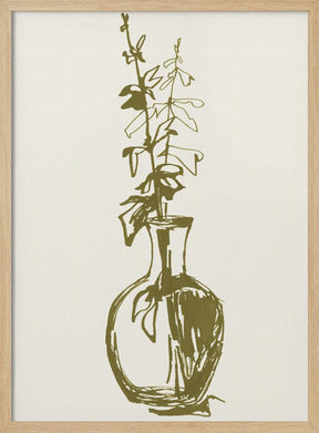 Leaves in a vase ink sketch (olive green) Poster