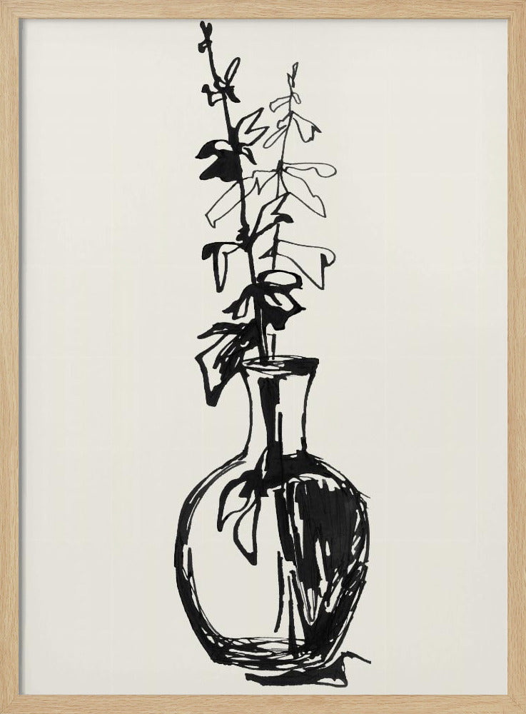 Leaves in a vase ink sketch Poster