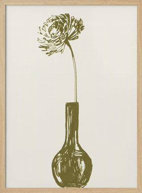 Flower in a vase ink sketch (olive green) Poster