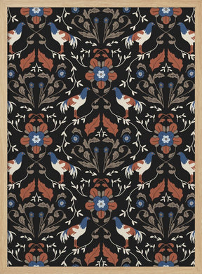 Roosters Beige Pattern Poster