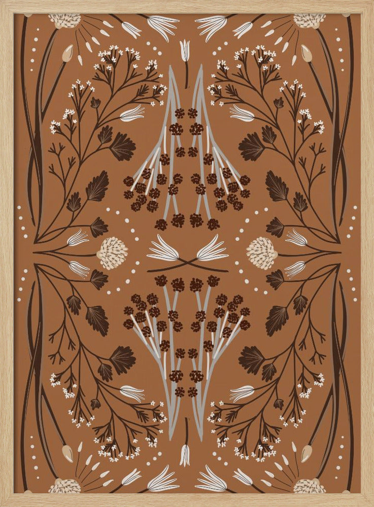 Folk Mirrored Botanicals - Earth Tones Poster