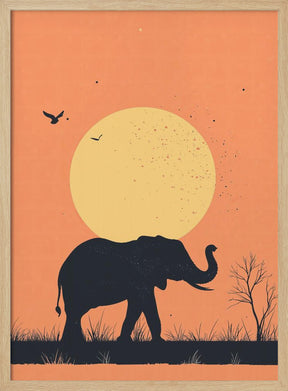 Elephant On the Savannah Poster